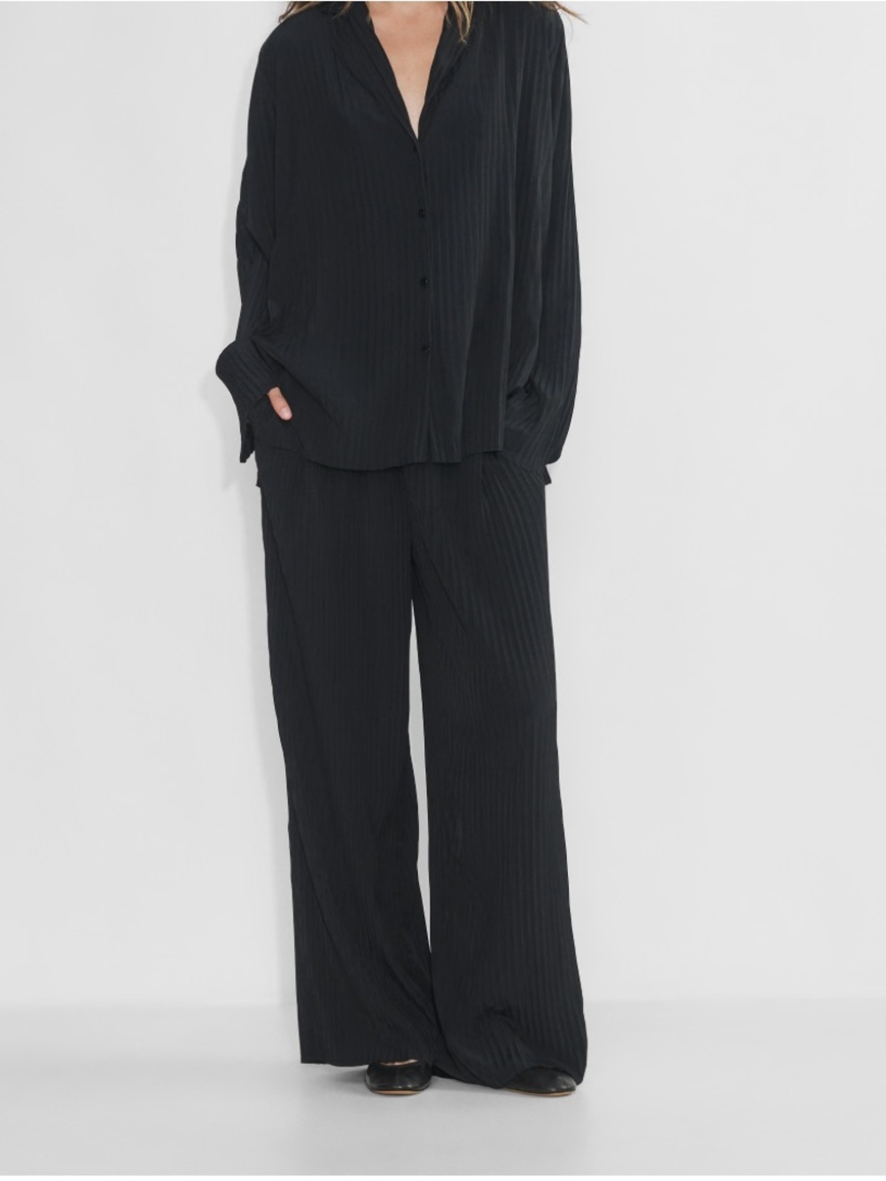 Babaton passageway Black Wide-Leg Pleated Pants L